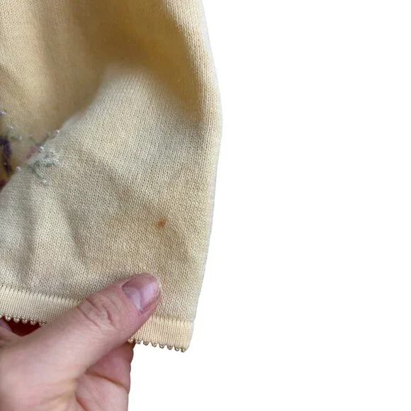 Yellow Needlepoint Beaded Floral Embroidery Cardigan Sweater XL - Picture 3 of 5